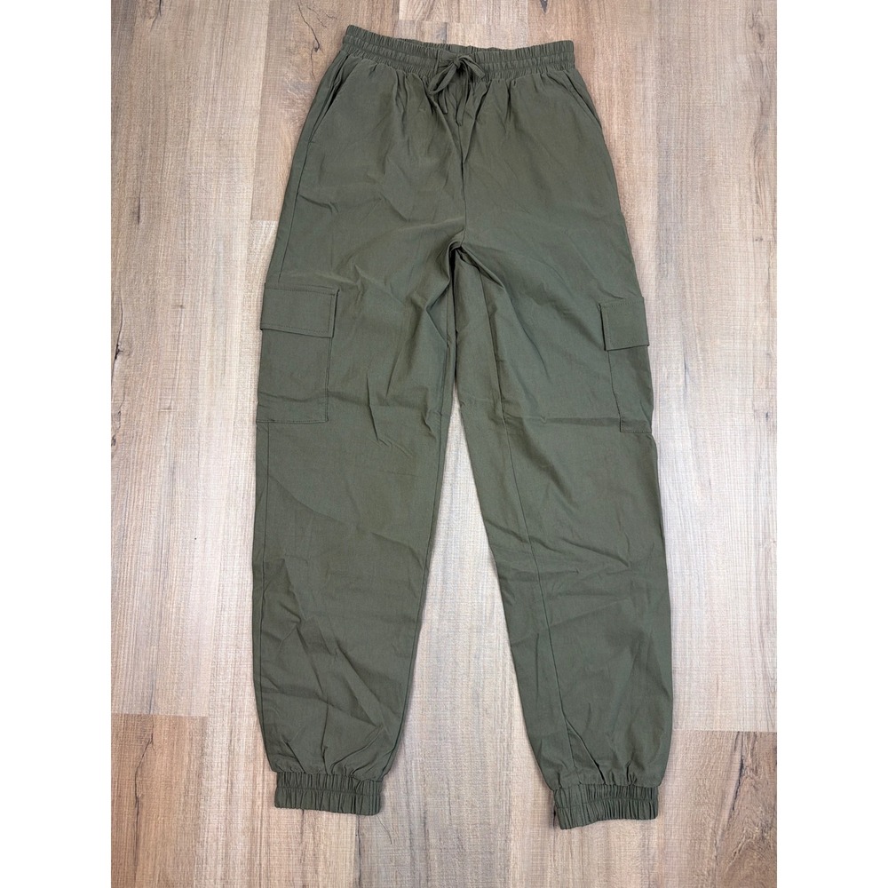 NWT Happily Grey Women Olive Green Cargo Jogger Pants Elastic Waist Small